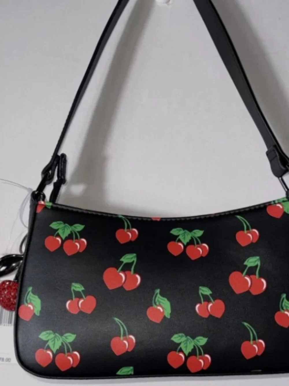 BETSEY JOHNSON Women’s Shoulder Bag With Cherries Red Crystal Cherry Charm NWT - Picture 2 of 11